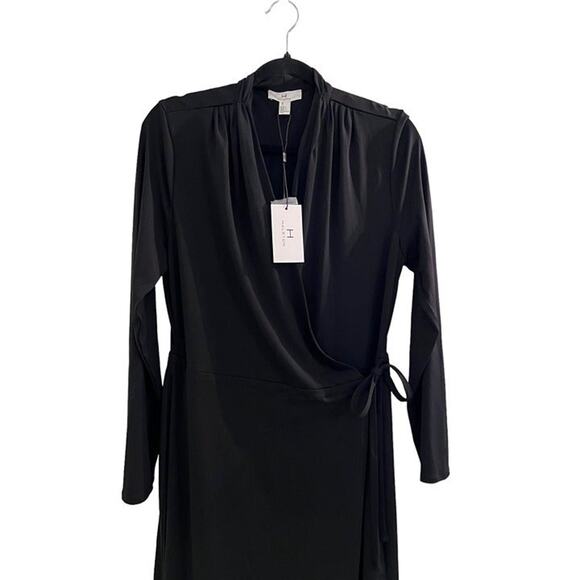 Black Stretchy Wrap Dress by H Halston Medium NWT Office Career Versatile - Picture 3 of 9